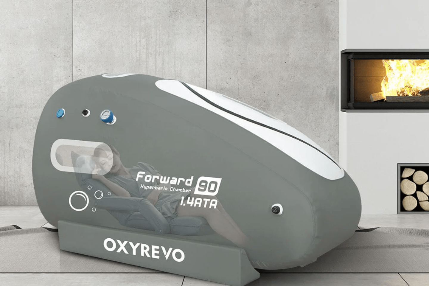 Portable sitting with Forward90 Personal Hyperbaric Chamber side view